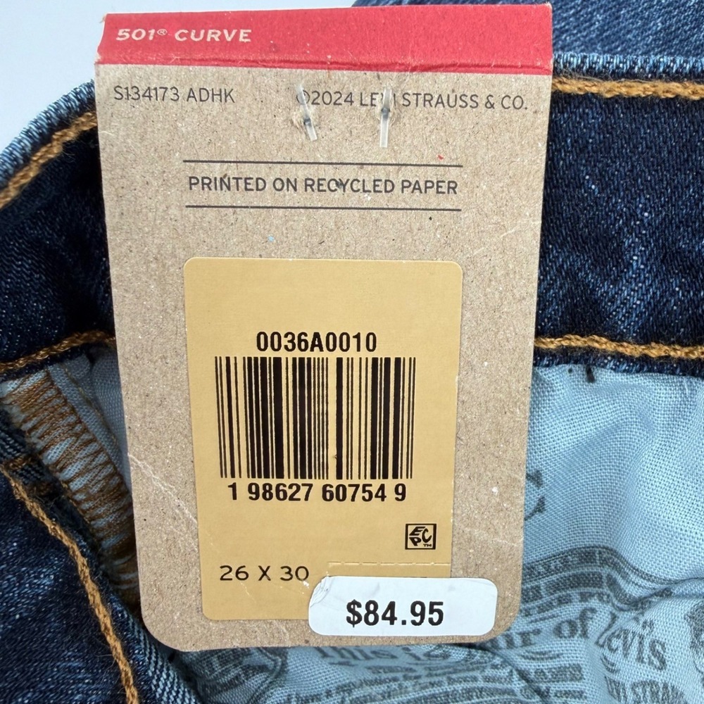 Levi's Jeans Womens 26x30 Dark Indigo 501 Curve Straight Leg High Rise Stretch - Picture 6 of 11